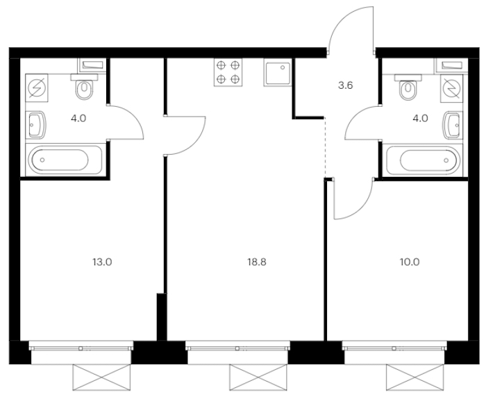 2-комнатная квартира 53.4 м², 12/12 эт., ЖК «Аэронавт»