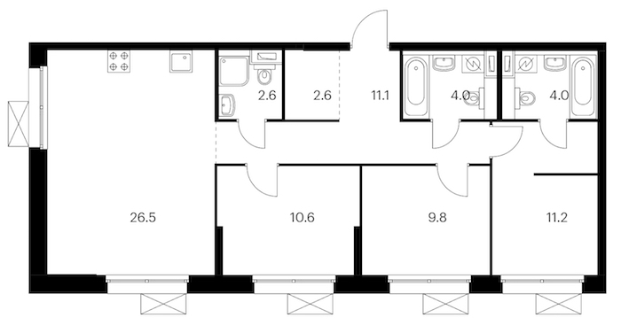 3-комнатная квартира 82.4 м², 2/12 эт., ЖК «Аэронавт»