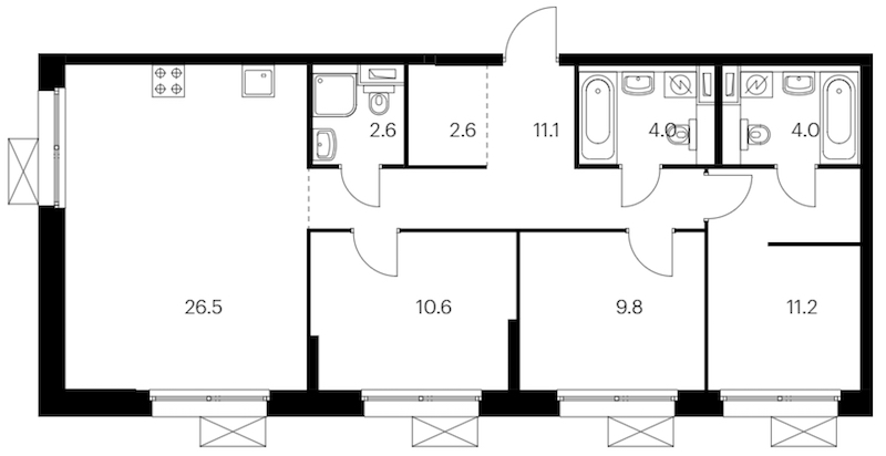 3-комнатная квартира 82.4 м², 6/12 эт., ЖК «Аэронавт»