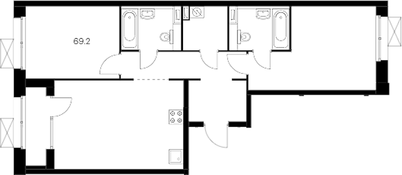 2-комнатная квартира 69.2 м², 9/12 эт., ЖК «Аэронавт»