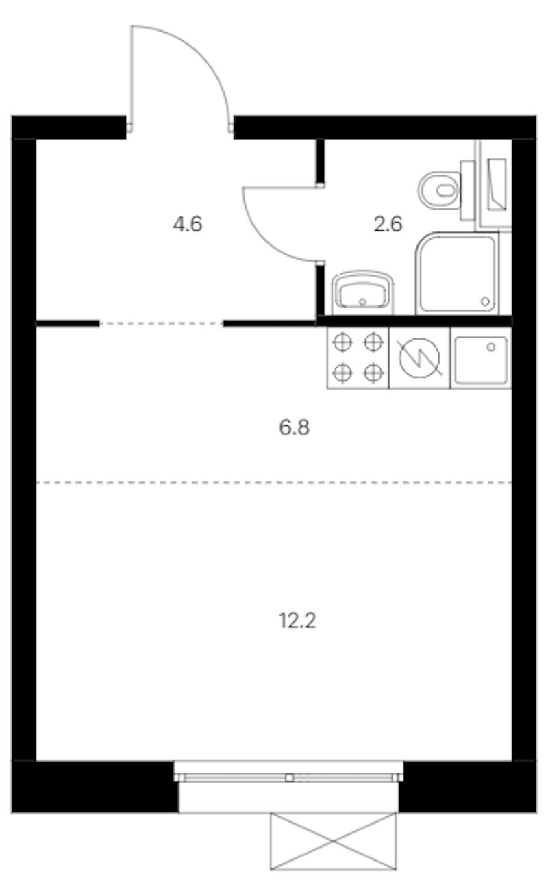 Квартира студия 26.2 м², 6/12 эт., ЖК «Аэронавт»