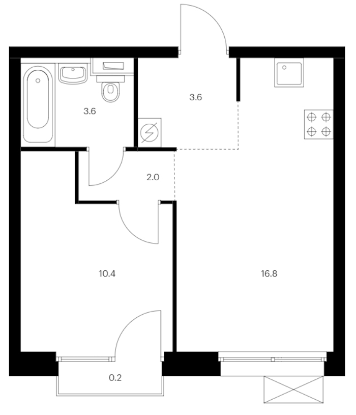 1-комнатная квартира 36.6 м², 5/12 эт., ЖК «Аэронавт»