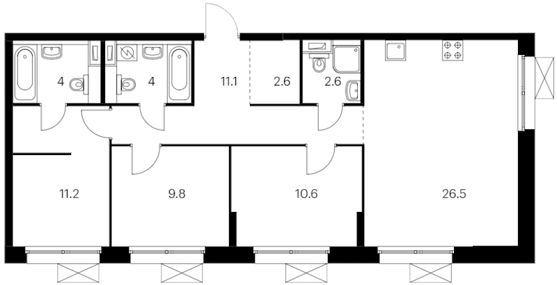 3-комнатная квартира 82.4 м², 8/12 эт., ЖК «Аэронавт»