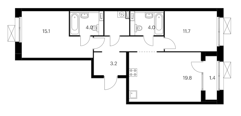 2-комнатная квартира 69.2 м², 3/12 эт., ЖК «Аэронавт»