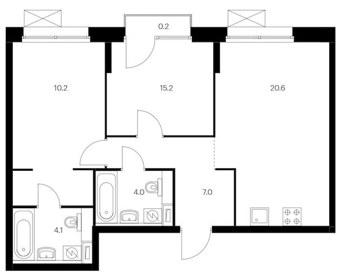 2-комнатная квартира 61.3 м², 5/12 эт., ЖК «Аэронавт»