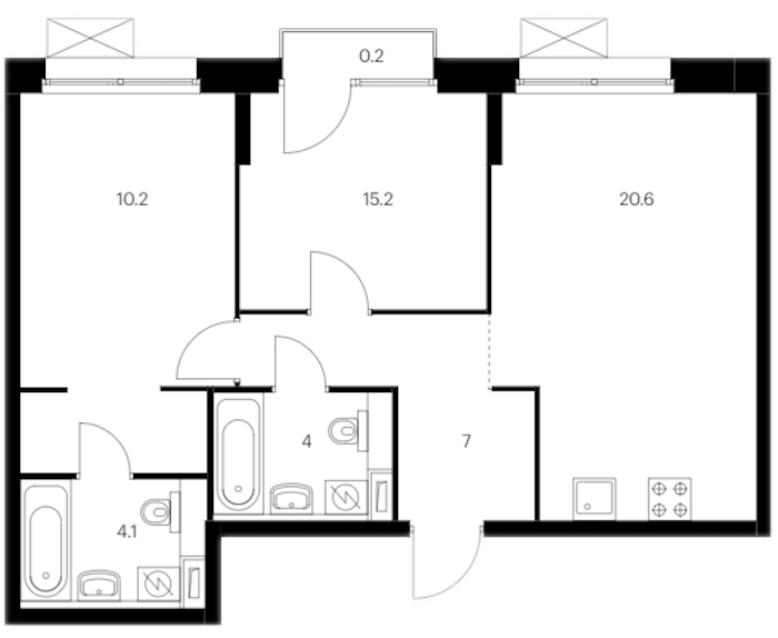 2-комнатная квартира 61.3 м², 7/12 эт., ЖК «Аэронавт»