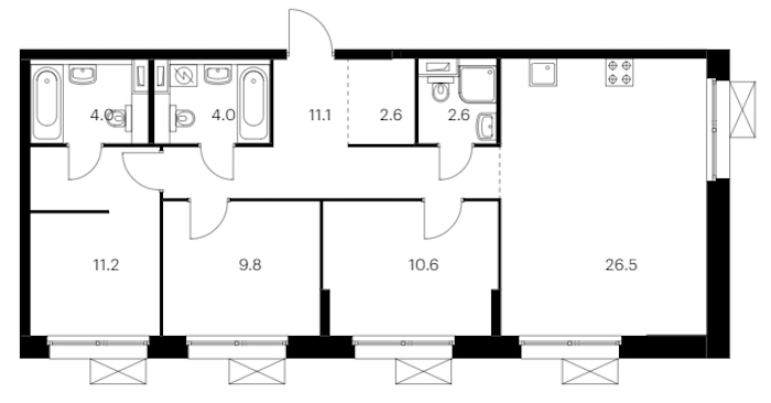 3-комнатная квартира 82.4 м², 10/12 эт., ЖК «Аэронавт»