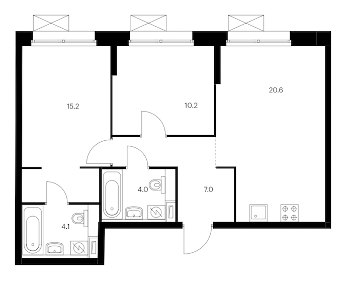 2-комнатная квартира 61.1 м², 12/12 эт., ЖК «Аэронавт»