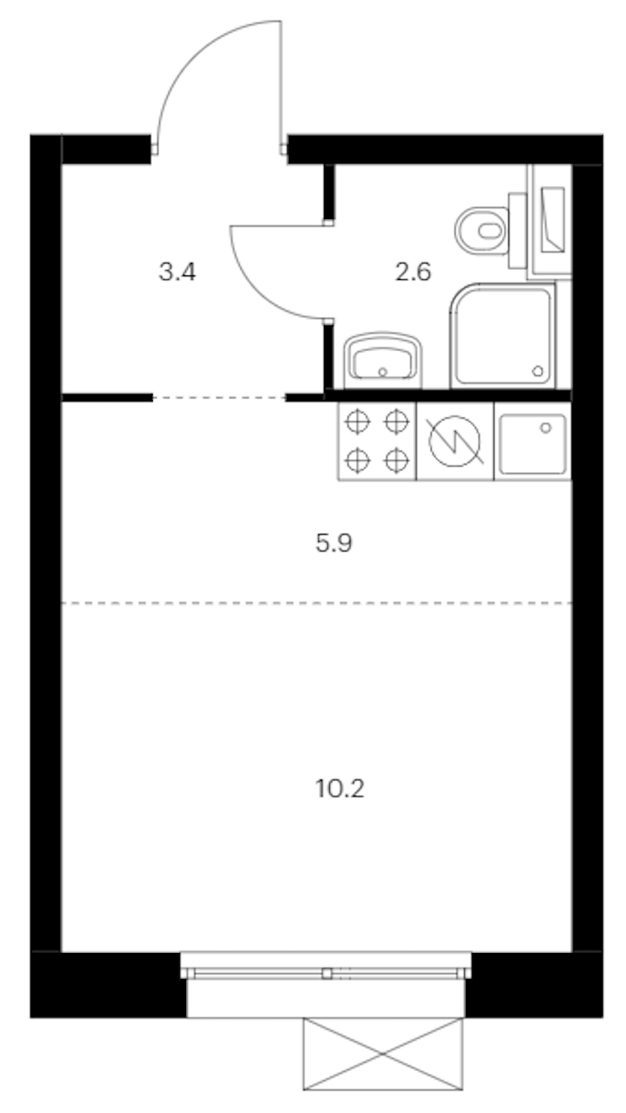 Квартира студия 22.1 м², 2/12 эт., ЖК «Аэронавт»