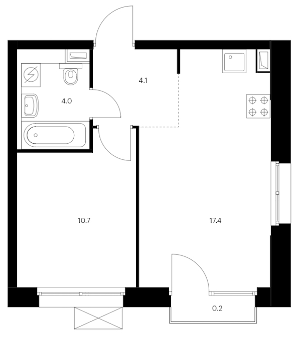 1-комнатная квартира 36.4 м², 3/12 эт., ЖК «Аэронавт»