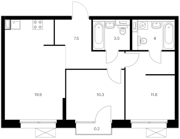2-комнатная квартира 57.2 м², 3/12 эт., ЖК «Аэронавт»