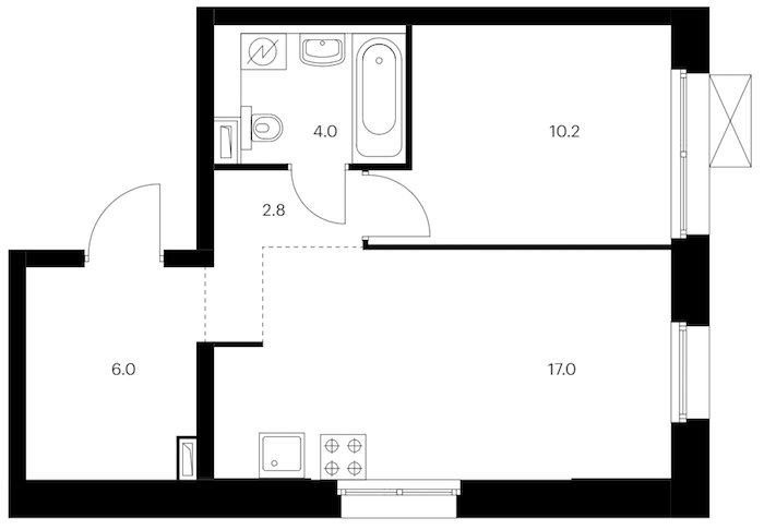1-комнатная квартира 40 м², 4/12 эт., ЖК «Аэронавт»