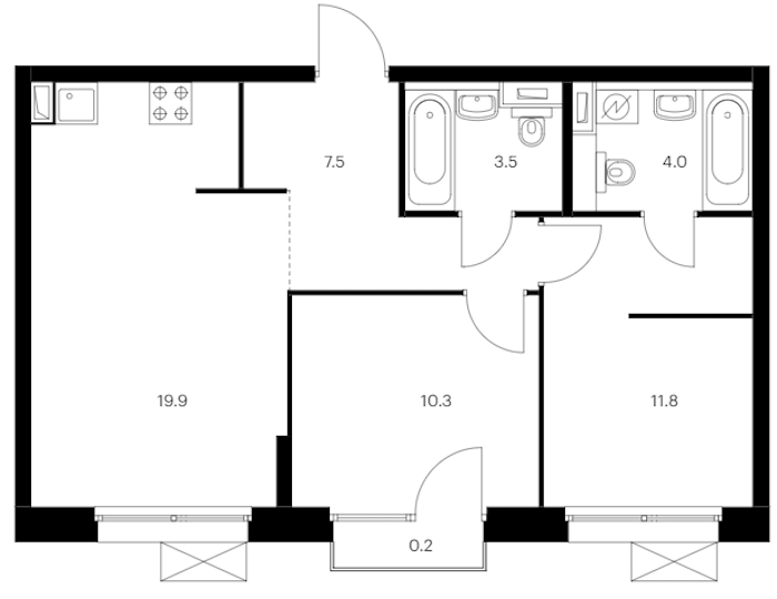 2-комнатная квартира 57.2 м², 5/12 эт., ЖК «Аэронавт»