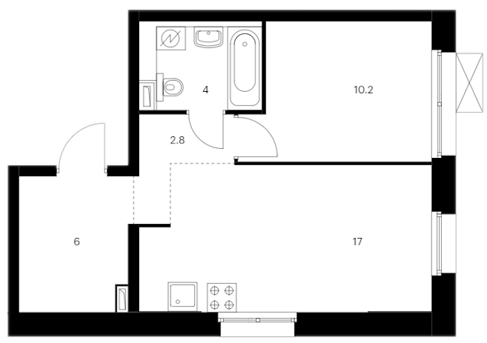 1-комнатная квартира 40 м², 8/12 эт., ЖК «Аэронавт»