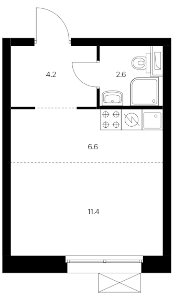 Квартира студия 24.8 м², 10/12 эт., ЖК «Аэронавт»