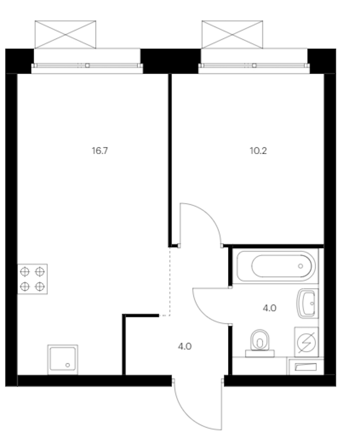 1-комнатная квартира 34.9 м², 12/12 эт., ЖК «Аэронавт»