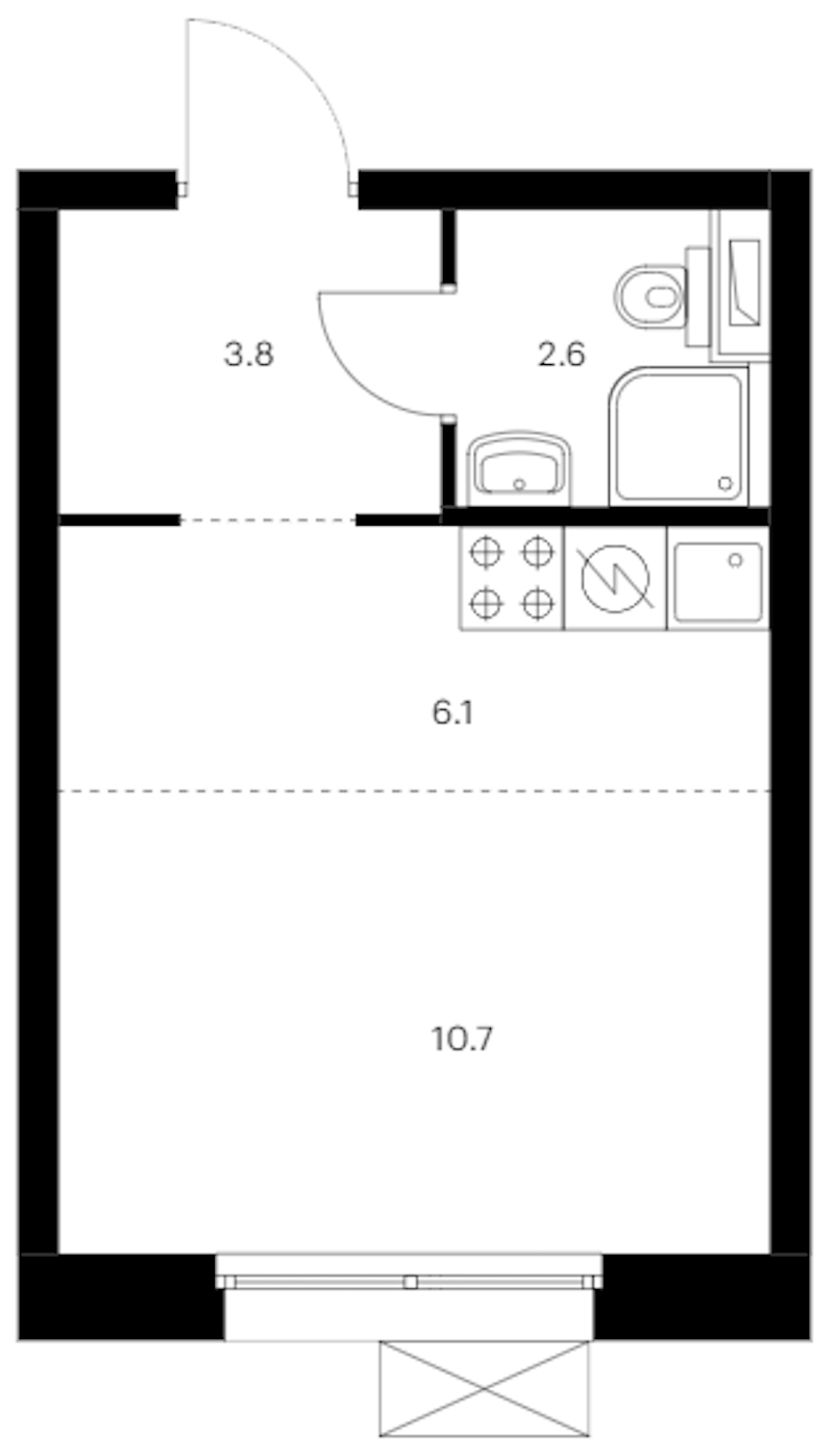Квартира студия 23.2 м², 11/12 эт., ЖК «Аэронавт»