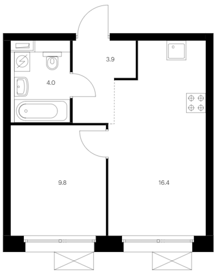 1-комнатная квартира 34.1 м², 12/12 эт., ЖК «Аэронавт»