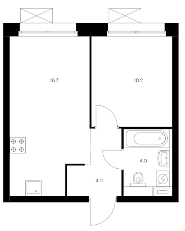 1-комнатная квартира 34.9 м², 12/12 эт., ЖК «Аэронавт»