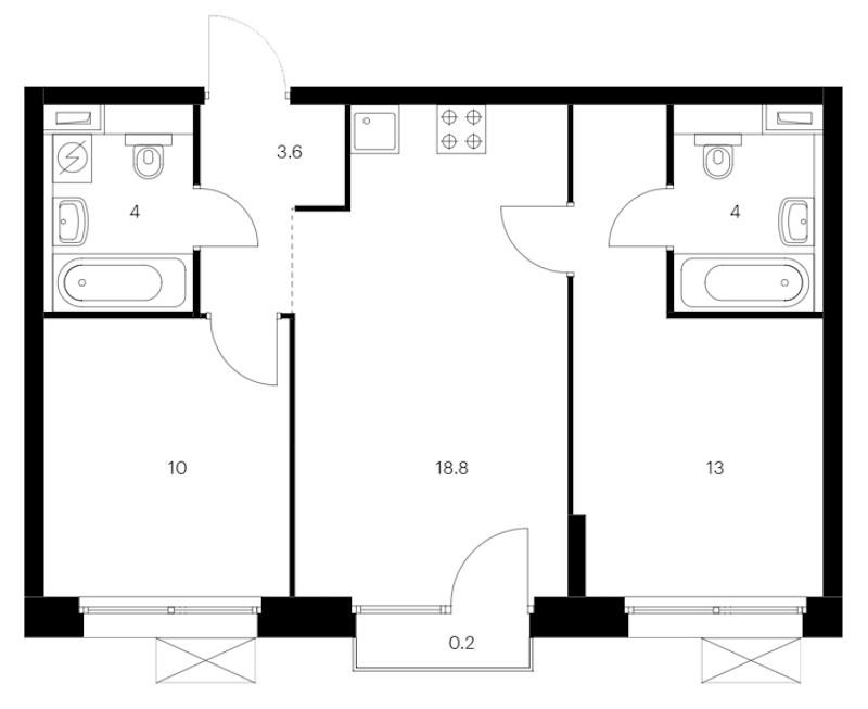 2-комнатная квартира 53.6 м², 11/12 эт., ЖК «Аэронавт»