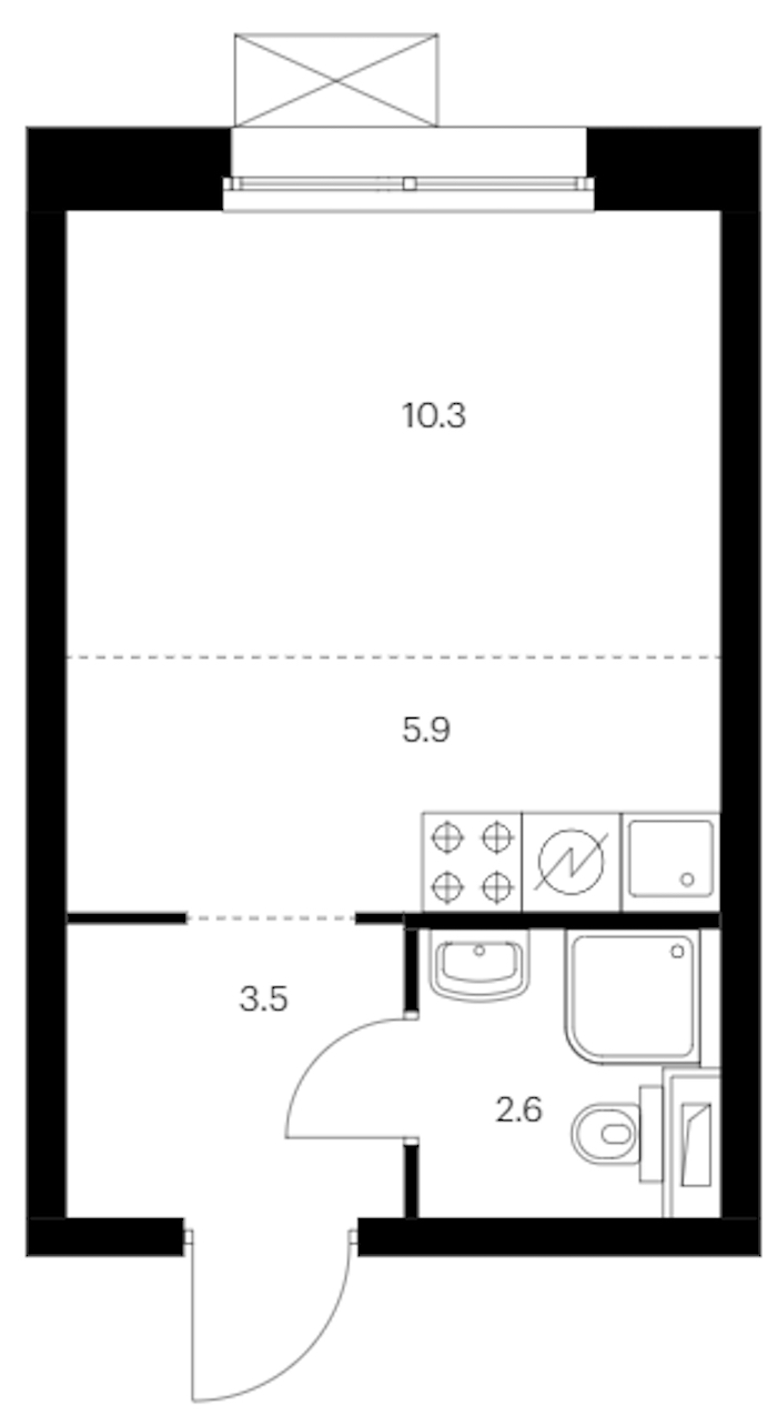Квартира студия 22.3 м², 12/12 эт., ЖК «Аэронавт»