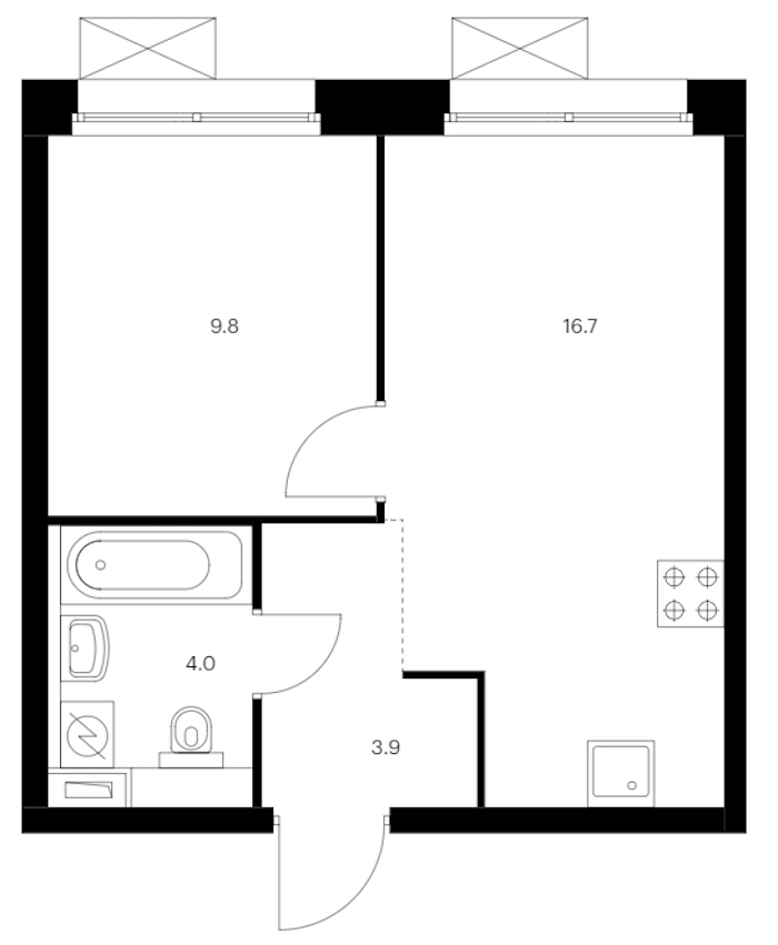 1-комнатная квартира 34.4 м², 12/12 эт., ЖК «Аэронавт»