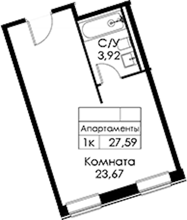 Квартира студия 27.59 м², 2/15 эт., ЖК «Вольта»