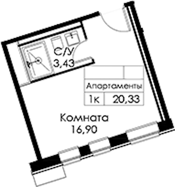 Квартира студия 20.33 м², 2/15 эт., ЖК «Вольта»
