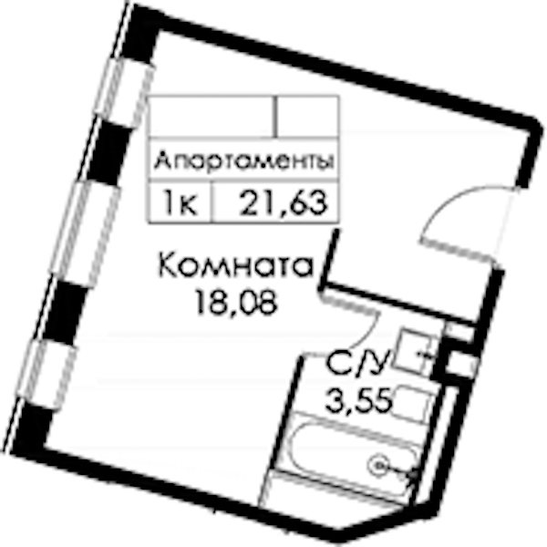 Квартира студия 21.63 м², 2/15 эт., ЖК «Вольта»