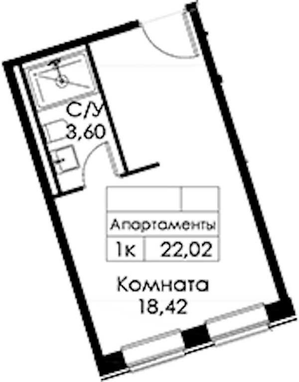 Квартира студия 22.02 м², 2/15 эт., ЖК «Вольта»