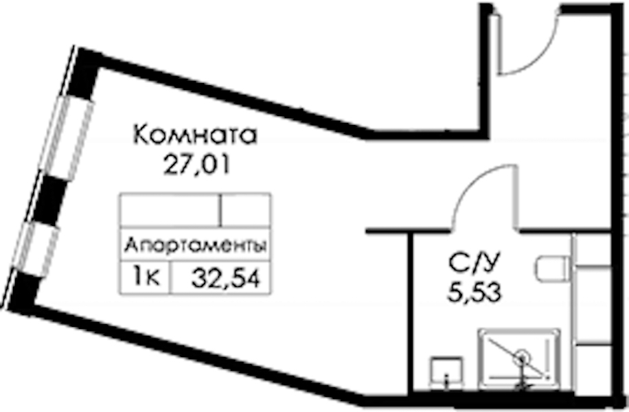 Квартира студия 32.54 м², 2/15 эт., ЖК «Вольта»