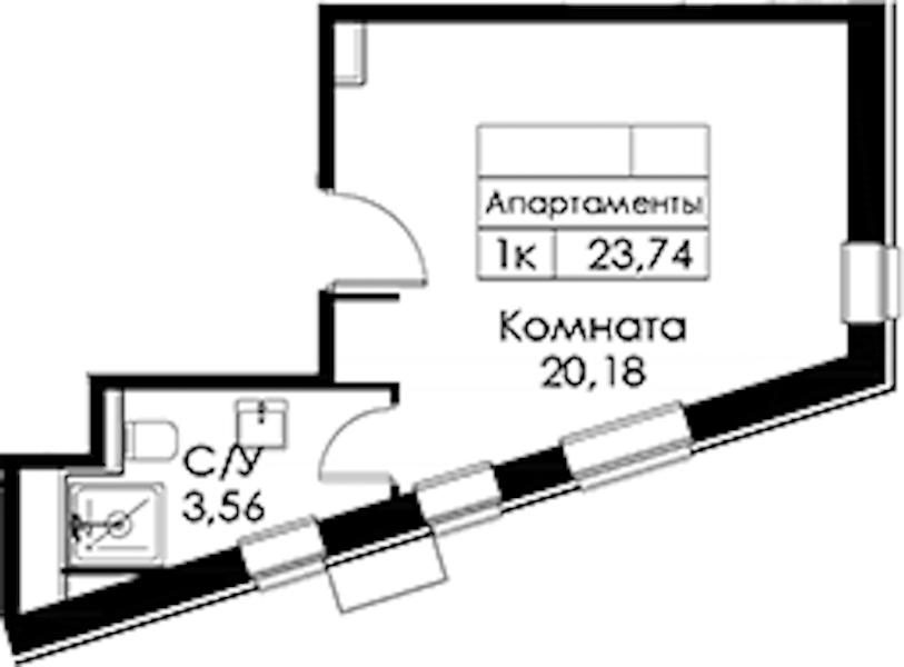 Квартира студия 23.74 м², 2/15 эт., ЖК «Вольта»