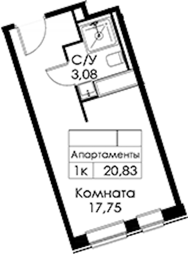 Квартира студия 20.83 м², 2/15 эт., ЖК «Вольта»