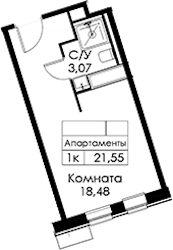 Квартира студия 21.55 м², 2/15 эт., ЖК «Вольта»