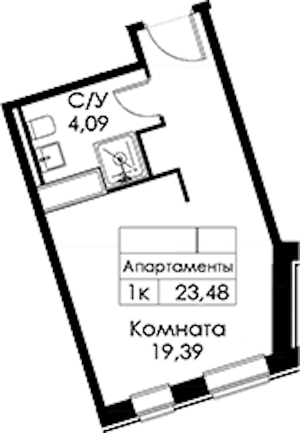Квартира студия 23.48 м², 9/15 эт., ЖК «Вольта»