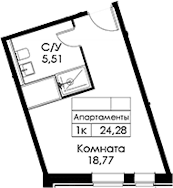 Квартира студия 24.28 м², 11/15 эт., ЖК «Вольта»
