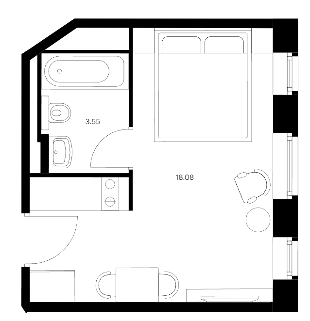 Квартира студия 21.63 м², 12/15 эт., ЖК «Вольта»