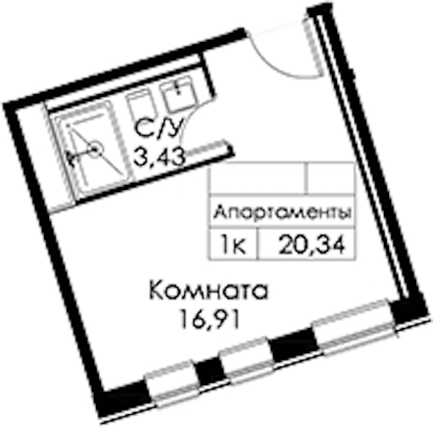 Квартира студия 20.34 м², 7/15 эт., ЖК «Вольта»