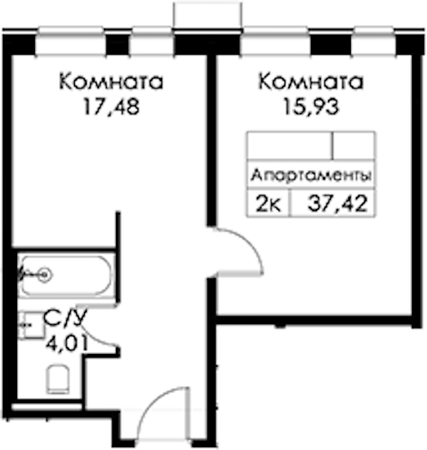 1-комнатная квартира 37.42 м², 13/15 эт., ЖК «Вольта»