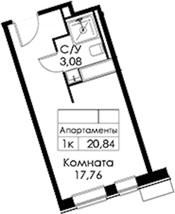 Квартира студия 20.84 м², 6/15 эт., ЖК «Вольта»