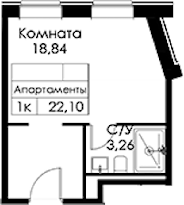 Квартира студия 22.1 м², 14/15 эт., ЖК «Вольта»
