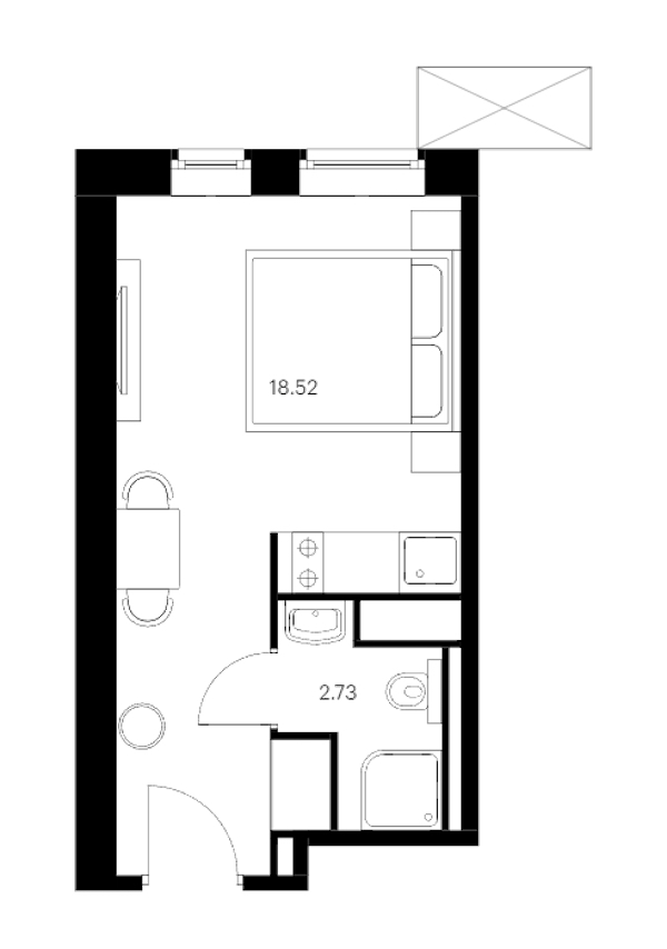 Квартира студия 21.25 м², 13/15 эт., ЖК «Вольта»