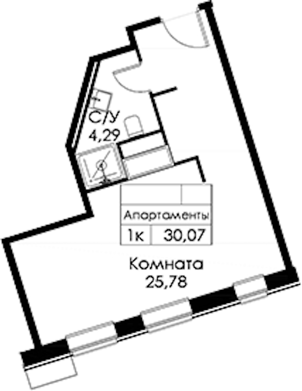 Квартира студия 30.07 м², 7/15 эт., ЖК «Вольта»