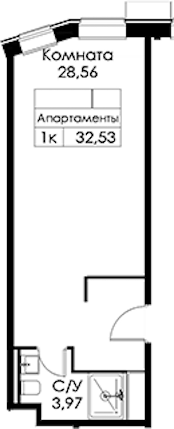 Квартира студия 32.53 м², 15/15 эт., ЖК «Вольта»