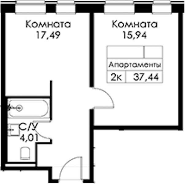 1-комнатная квартира 37.44 м², 10/15 эт., ЖК «Вольта»