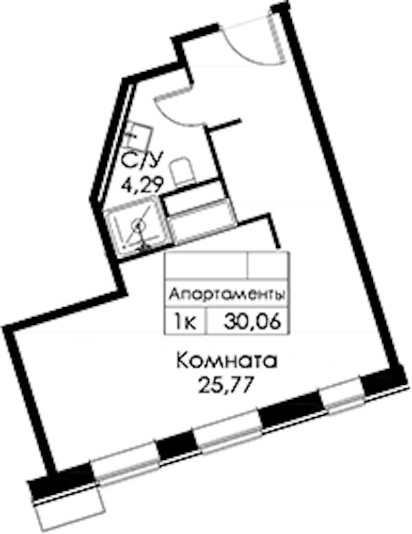 Квартира студия 30.06 м², 12/15 эт., ЖК «Вольта»