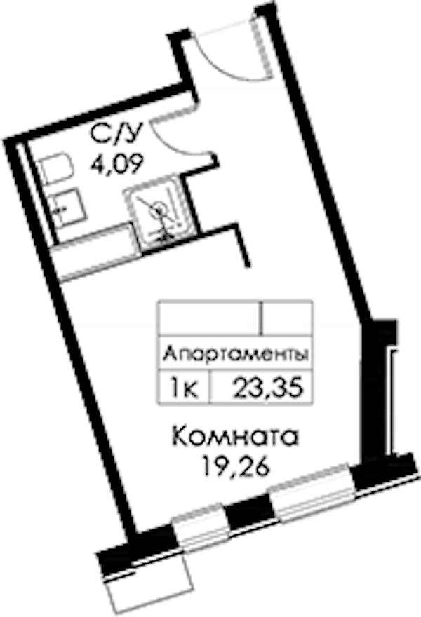 Квартира студия 23.35 м², 15/15 эт., ЖК «Вольта»