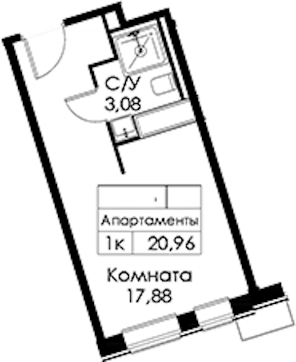 Квартира студия 20.96 м², 15/15 эт., ЖК «Вольта»