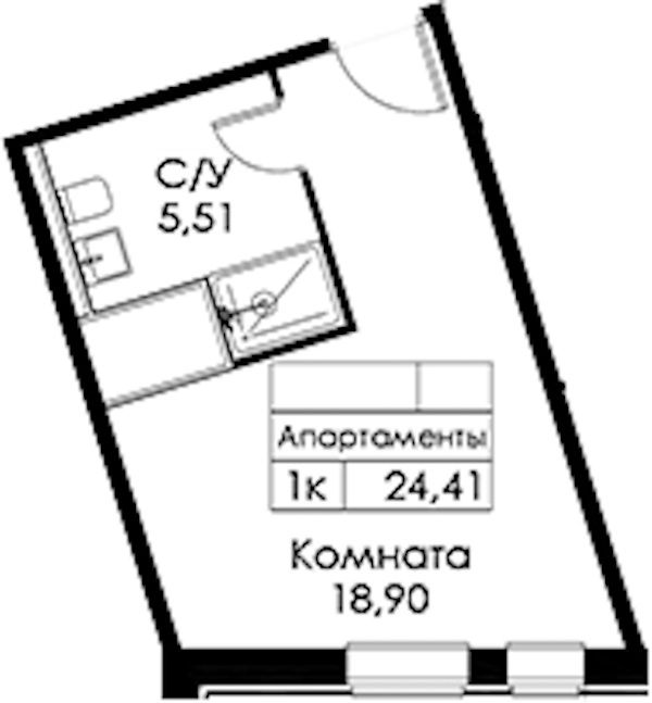 Квартира студия 24.41 м², 15/15 эт., ЖК «Вольта»