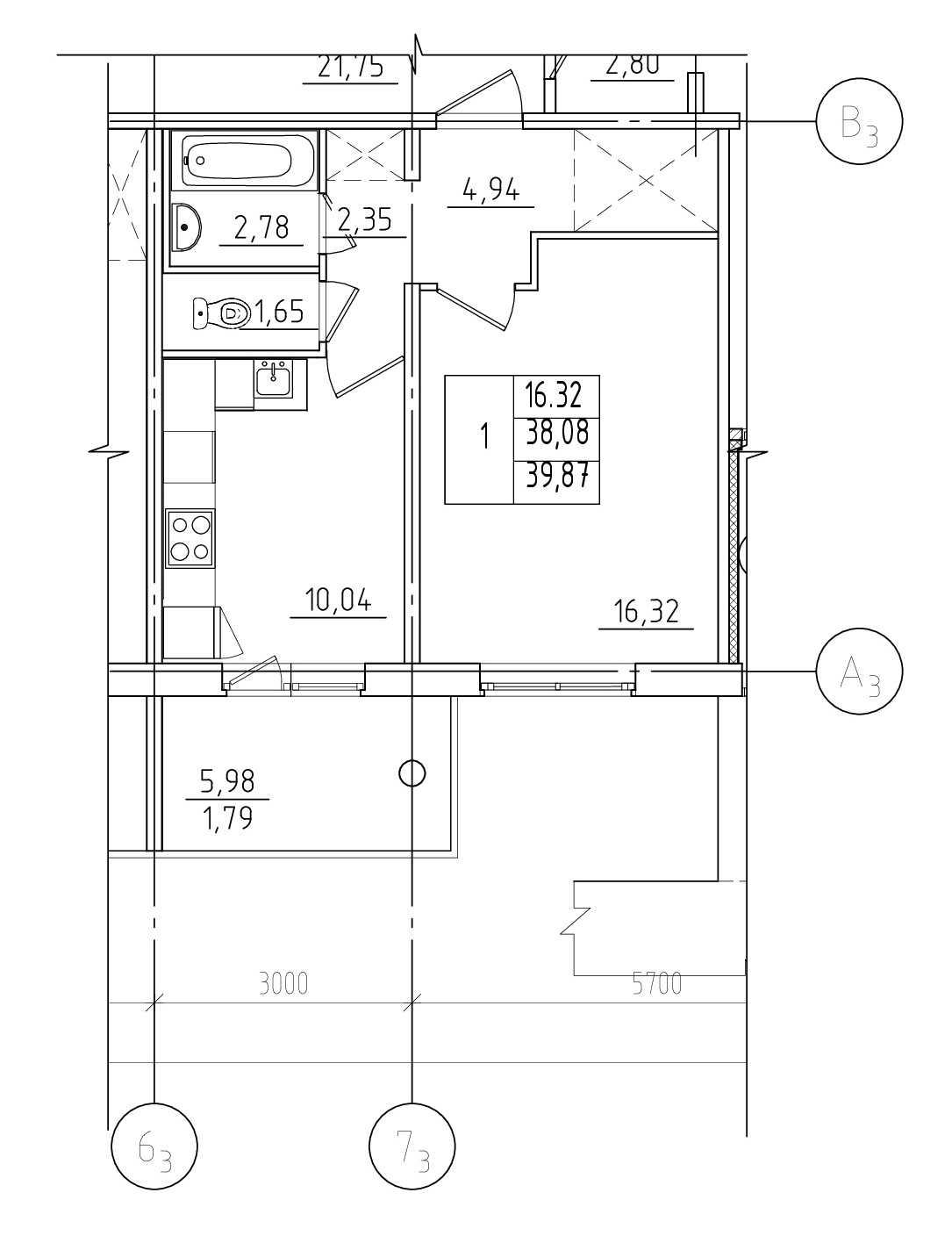 1-комнатная квартира 44.06 м², 1/5 эт., ЖК «Юттери»